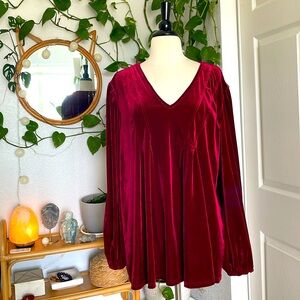 🍷🍒Cherry Red Velvet Bubble Sleeve Blouse🍒🍷